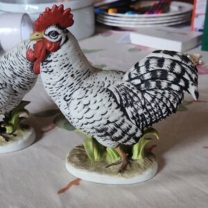 Lefton China Plymouth Rock Rooster Figurines